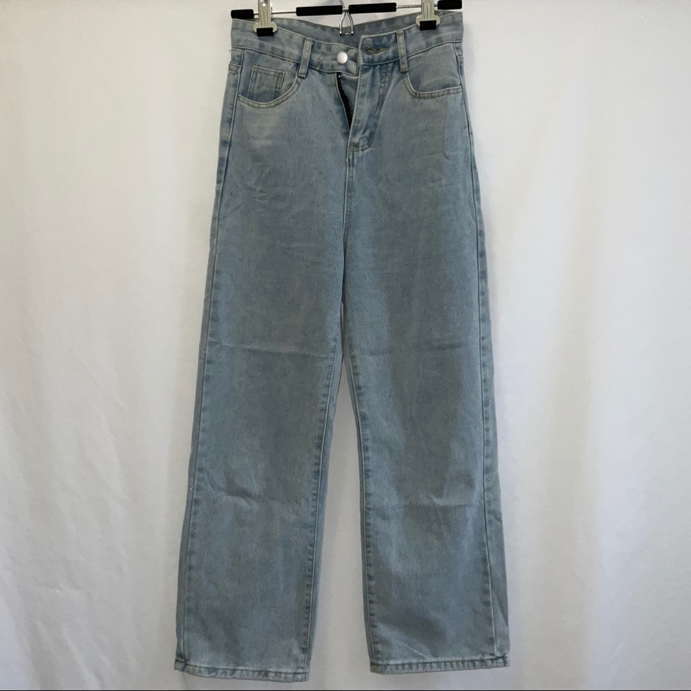 high waisted wide leg denim jeans